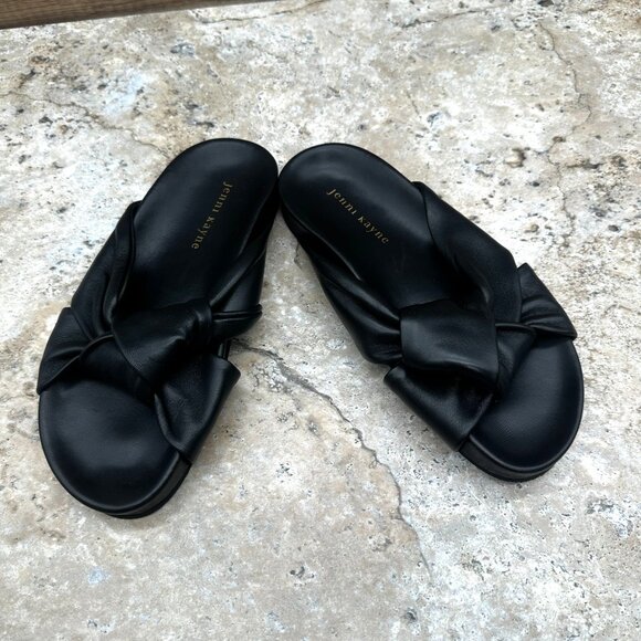 Jenni Kayne Sandals Womens Size 36 US 6 Black Leather Knot Comfy Slides - Picture 4 of 11